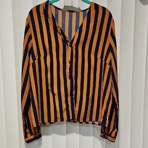 SHEIN Blue and Orange Striped Top